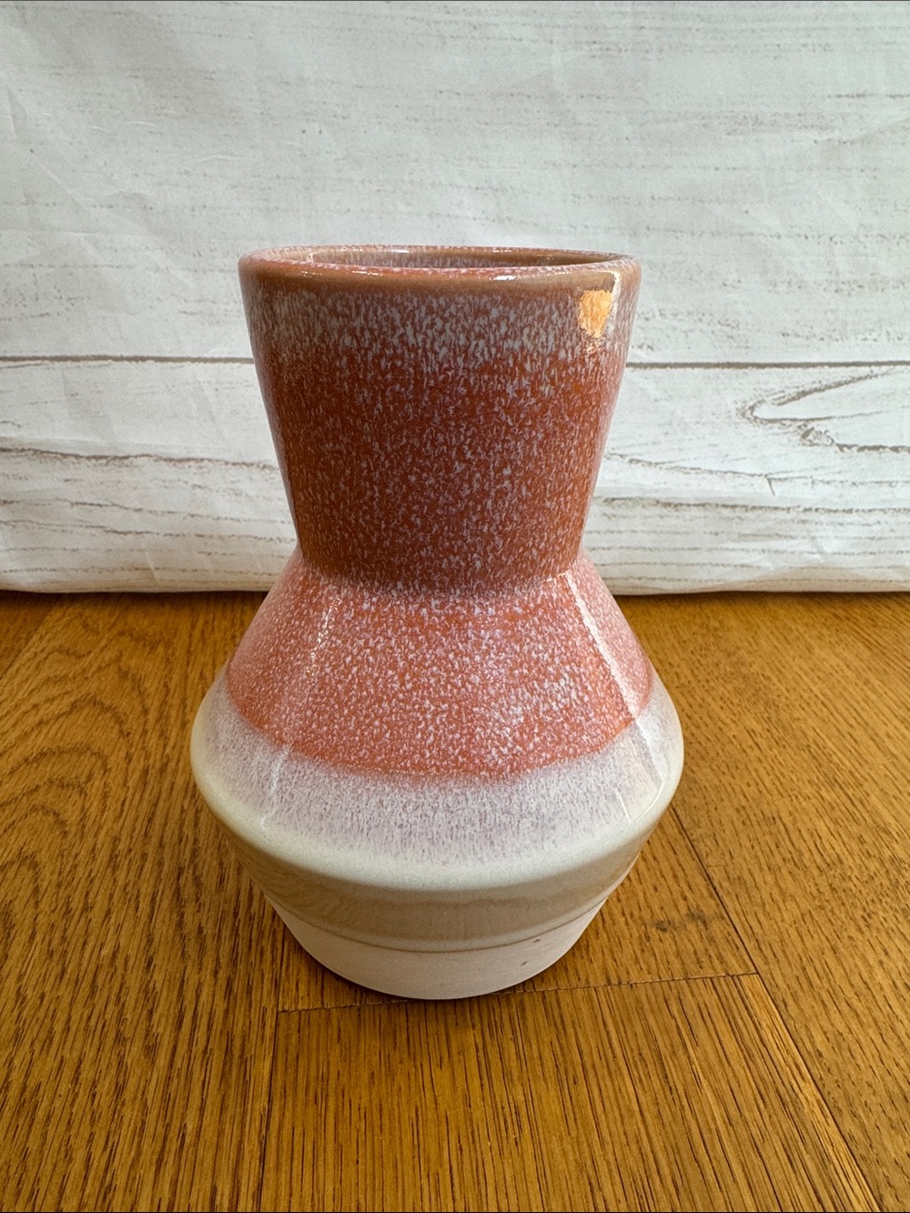 Two-Tone Ceramic Vase in Orange Peach and Cream- 7 " tall by 3" open diameter